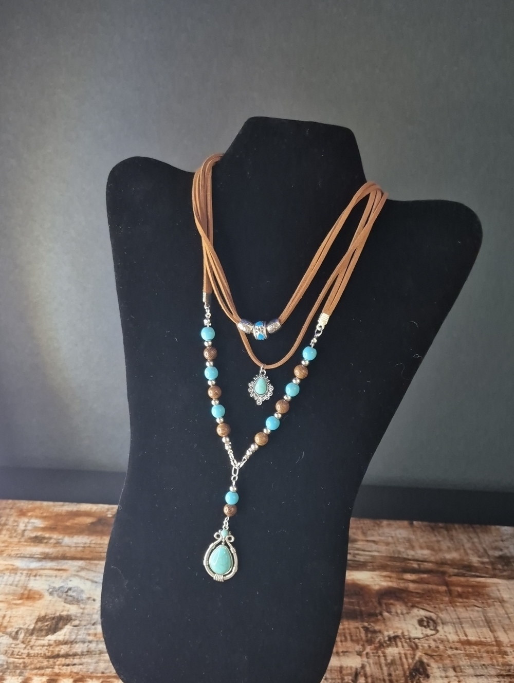 Turquoise Multi-Strand Boho Pendant Necklace - Unbranded
